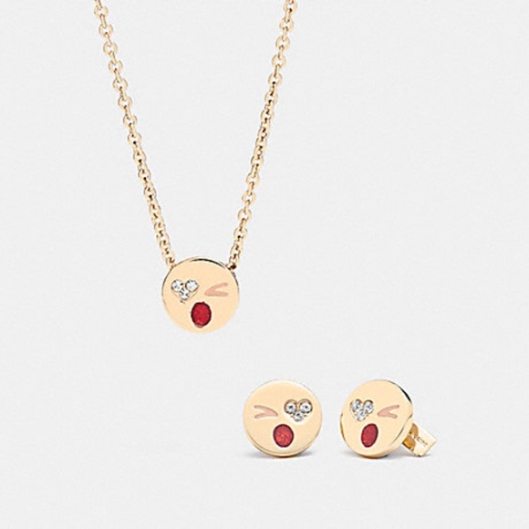 COACH Emoji Winky Necklace & Earring Set NWTs - Picture 2 of 2
